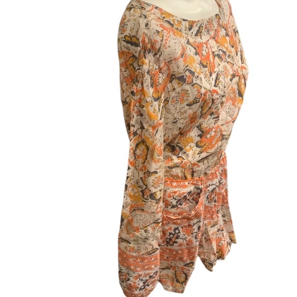 Free People orange floral mini dress size small open back long sleeve‎ - Picture 4 of 6